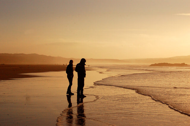 Beach at sunset.