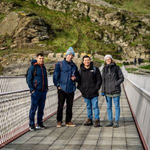 Students on the bridge at Tintagel.
