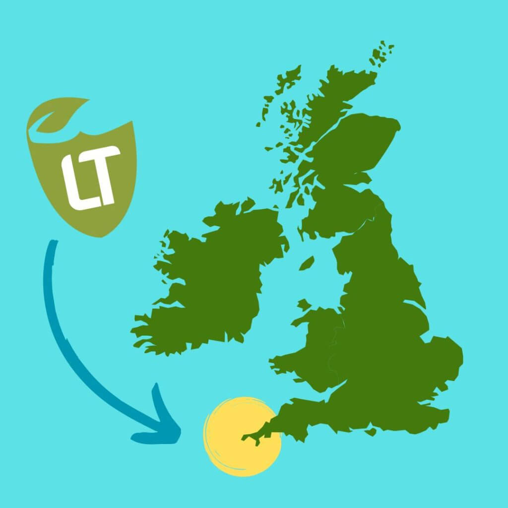 A map of the UK highlighting Cornwall and Language Tree.