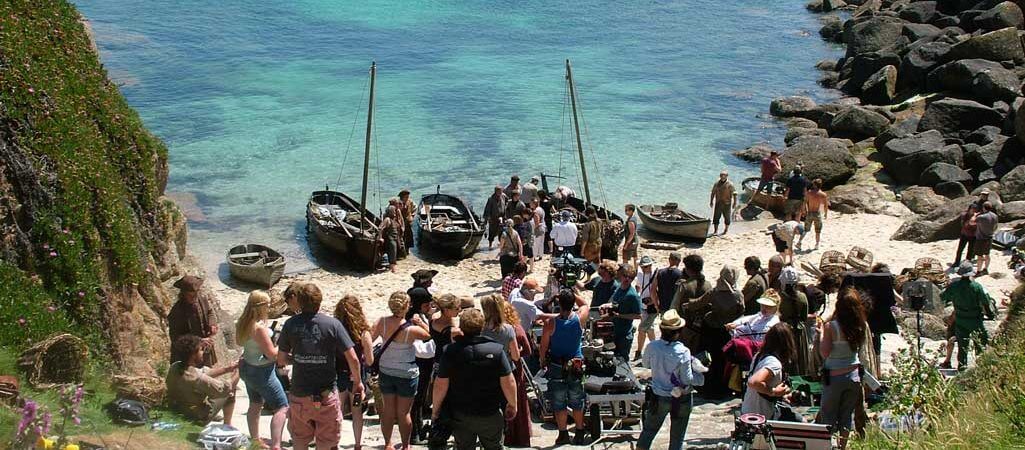 A film crew at Porthgwarra beach filimg Poldark.