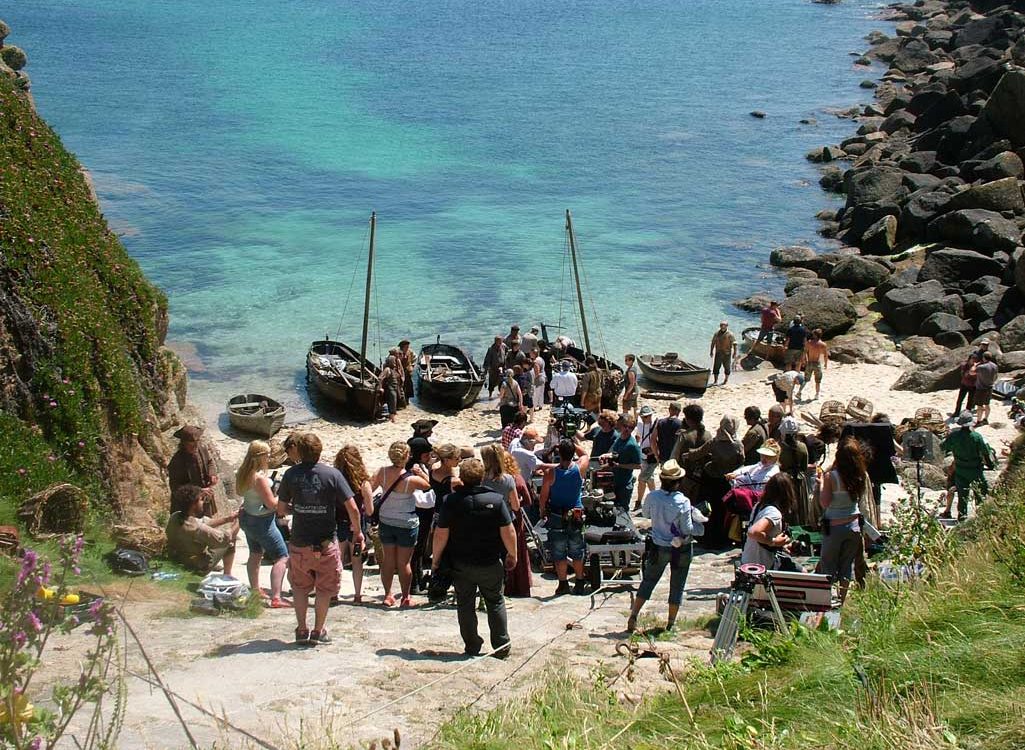 A film crew at Porthgwarra beach filimg Poldark.