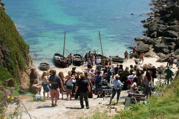 A film crew at Porthgwarra beach filimg Poldark.
