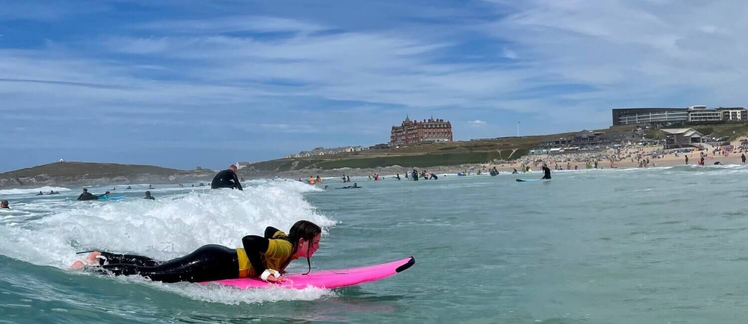 Language Tree student surfing, Newquay.
