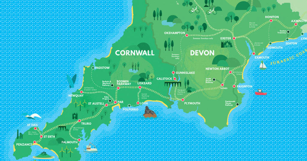 A map of Devon and Cornwall.