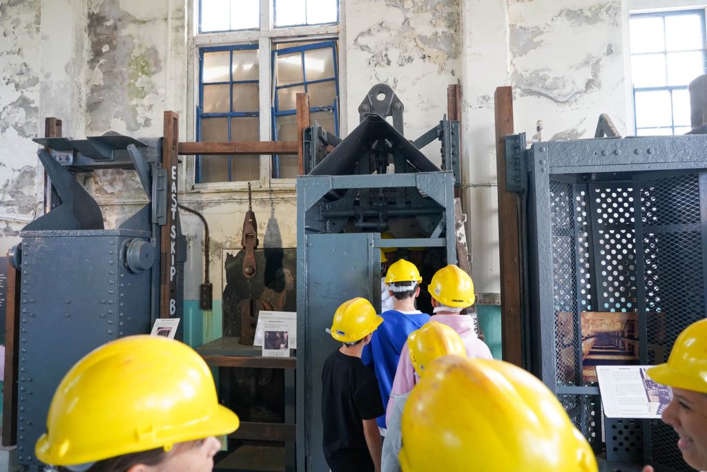 Getting in the lift at Geevor Mine