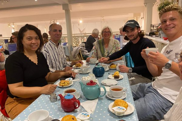 Language Tree students enjoying a cream tea in the Truro museum cafe