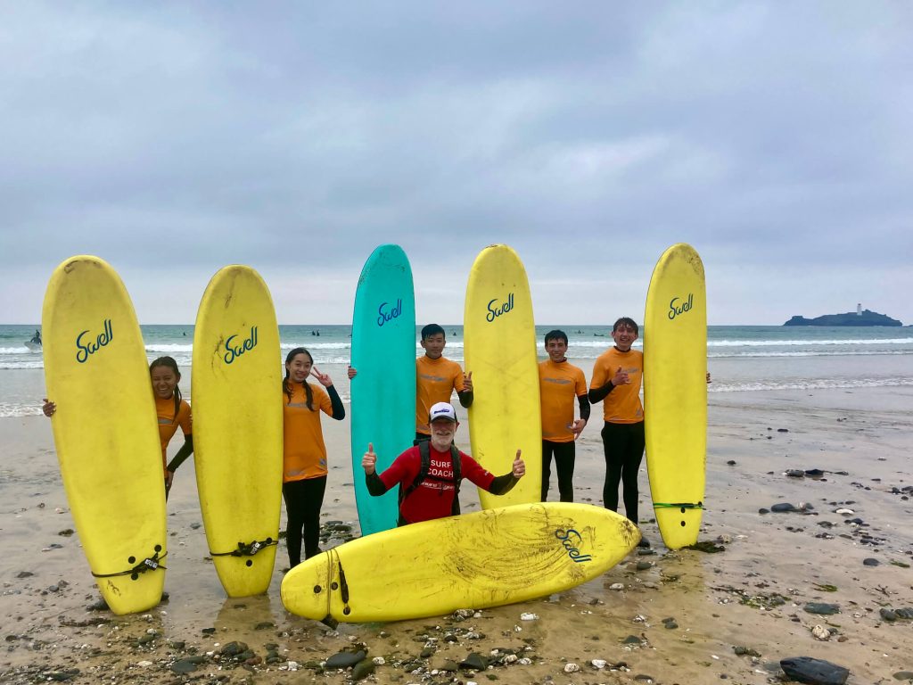 Students after a surf lesson at Gwithian.