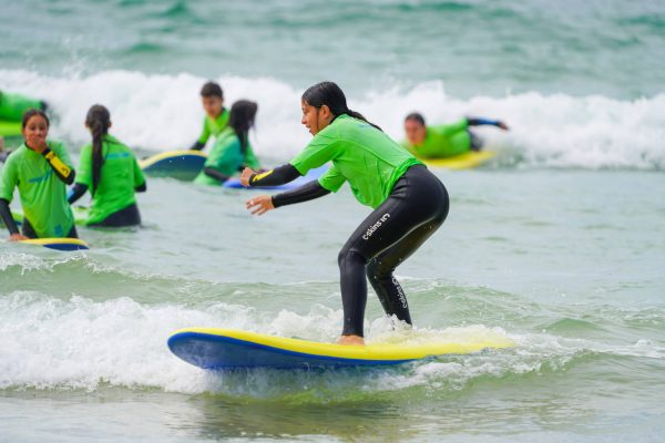 Students learning to surf
