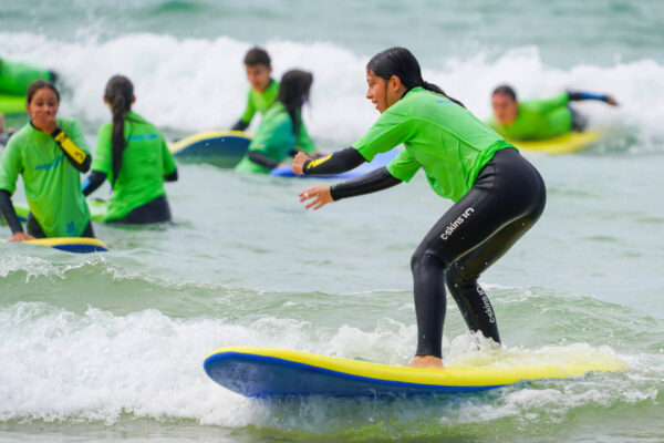 Students learning to surf